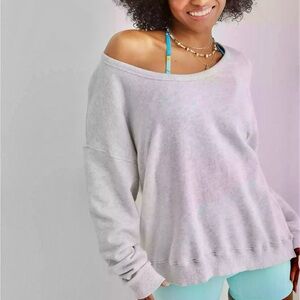 American Eagle Grey Oversized Scoop Neck Sweatshirt XS
